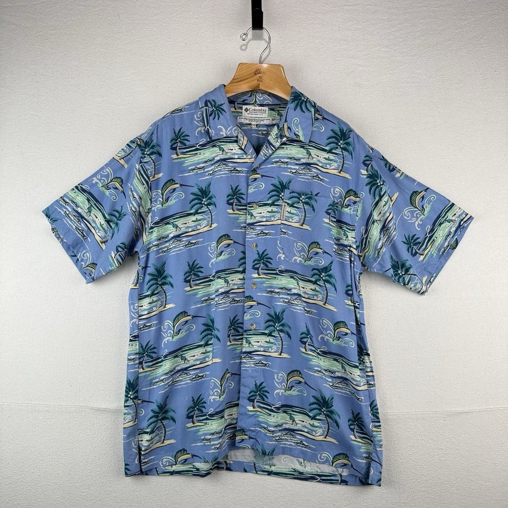 Columbia Sportswear Co. Men's M Hawaiian Fishing Shirt Blue‎ Rayon